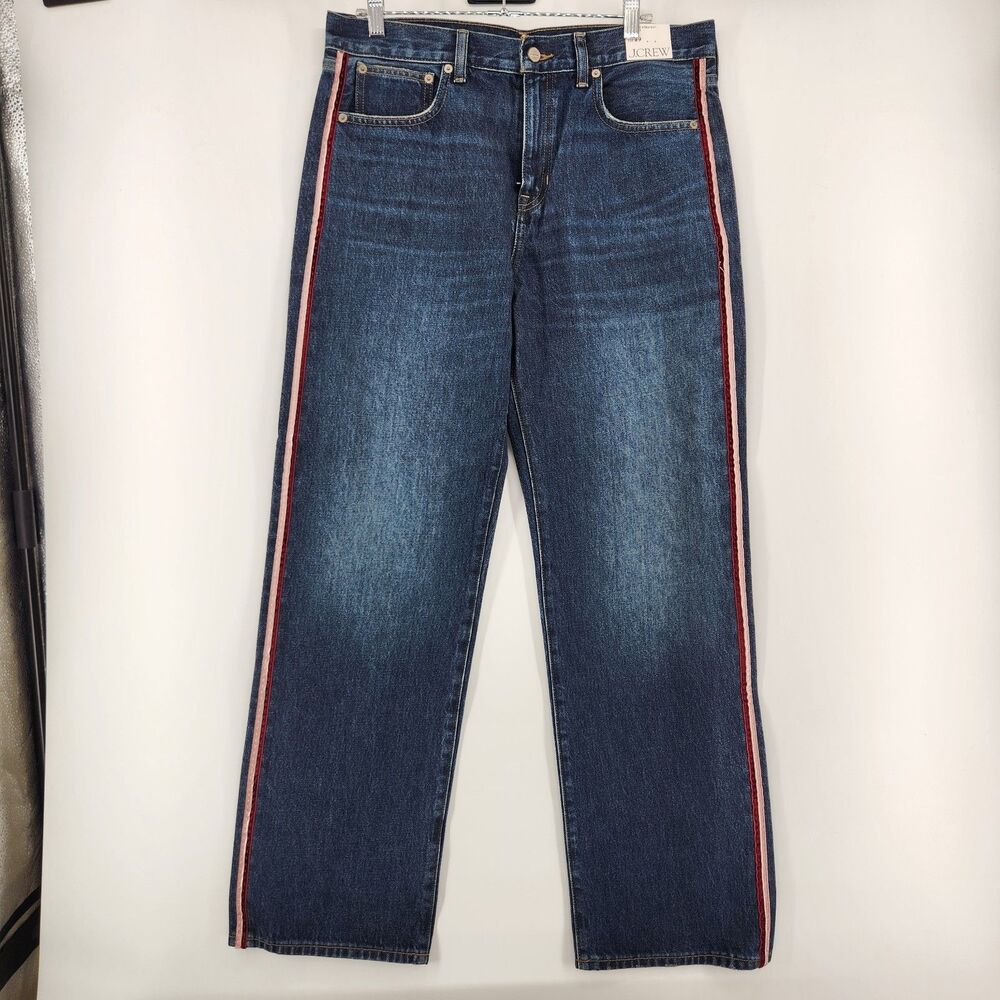 J.Crew Women's 29 Western Wash Mid Rise Velvet Stripe Relaxed‎ Straight Jean